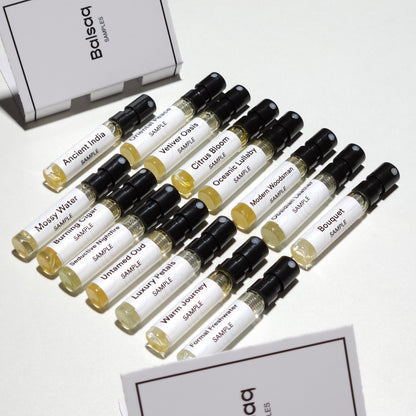 Pack of 15 Perfume Samples | Balsaq's 2ml All Perfume Sample Set.